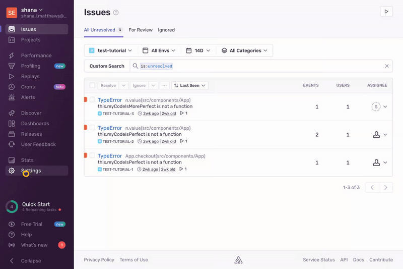 Sentry.io UX walkthrough of creating an internal integration.